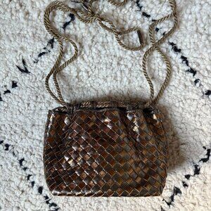 Vtg Barbara Bolan metallic woven leather small crossbody shoulder bag purse